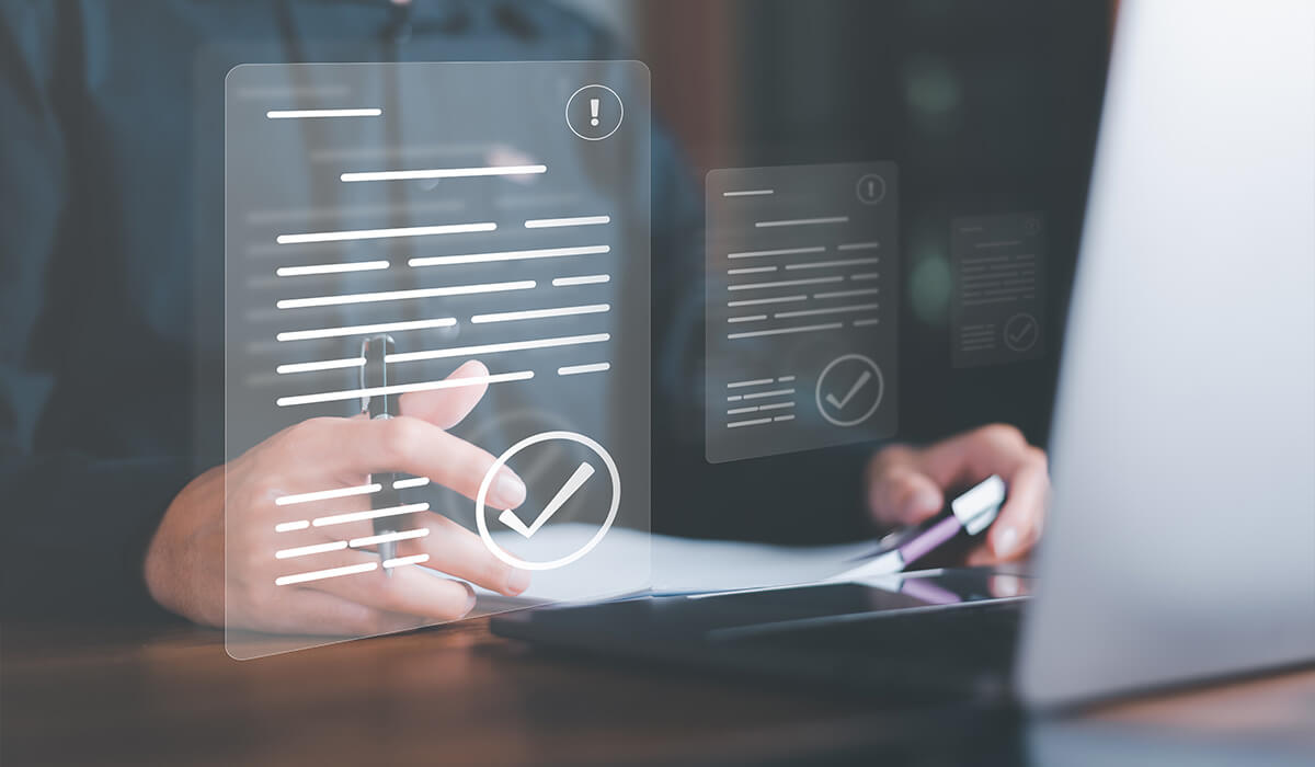 Stiliserad bild av en person som arbetar med papper.